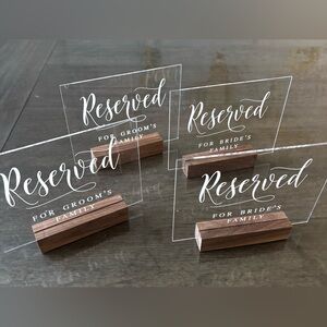 Elegant Clear Reserved Signs with Wooden Base